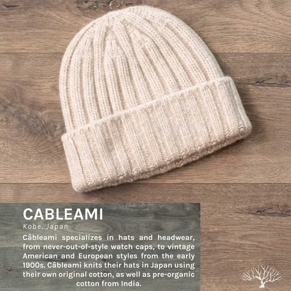 CABLEAMI ~ 100% Cashmere 2x2 Rib Watch Cap - Light Beige NWOT - Picture 8 of 9